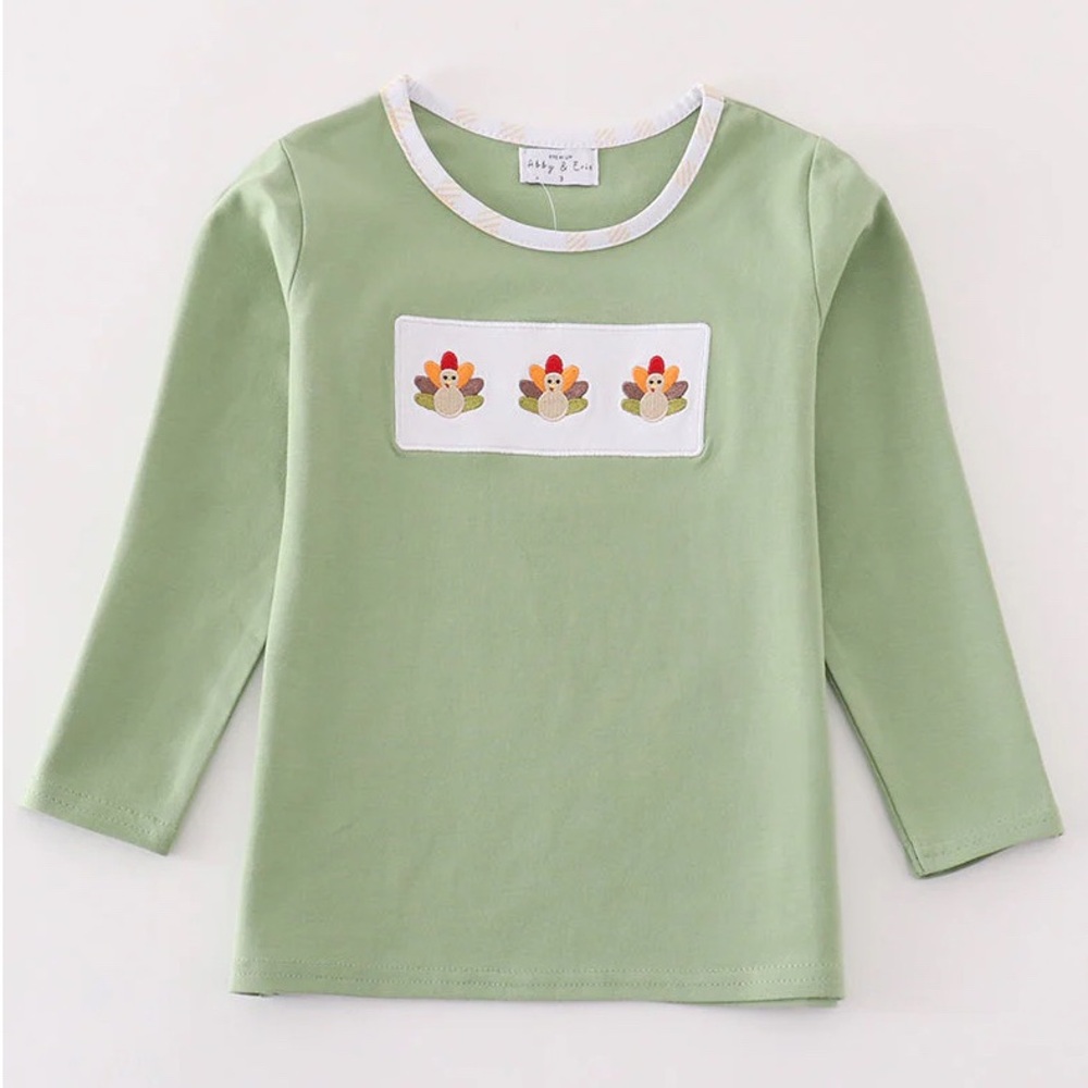 Kids Long Sleeve Shirt with Turkey Design - Green